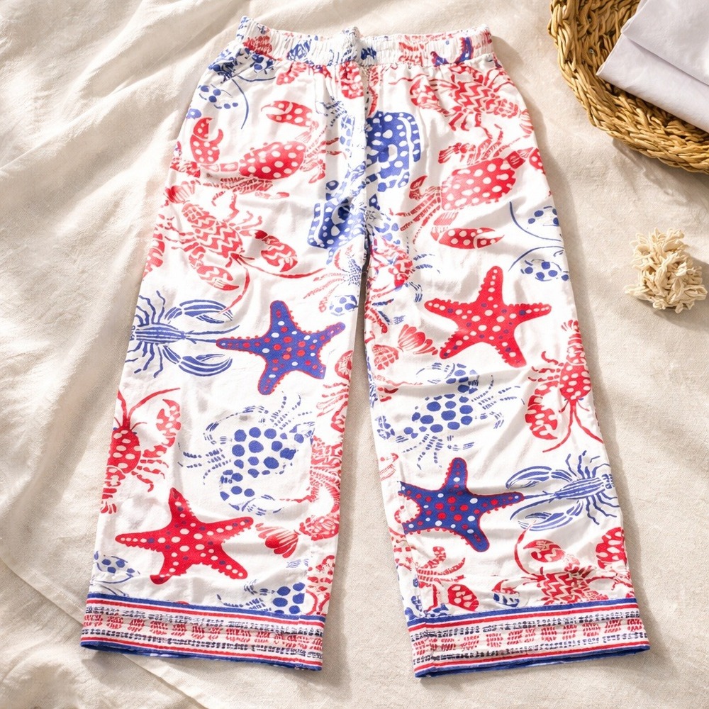 Midnight Sky M Nautical Lobster Crab‎ Print Wide Leg Pants Novelty Print Whimsy